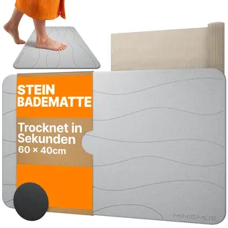 Minismus Badematte Stein Diatomit Wasserspender, Hellgrau 60x40cm