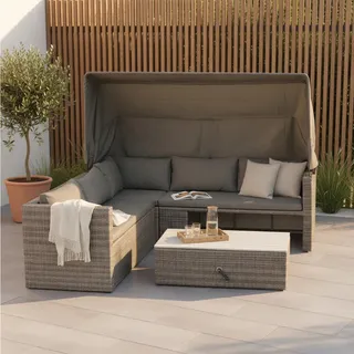 Gardenson Loungegarnitur , Grau, Hellgrau , Holz, Metall, Kunststoff, Textil , Akazie , Füllung: Schaumstoff,Schaumstoff,Schaumstoff , einzeln stellbar , 250x150x168 cm , Fsc , Tisch höhenverstellbar , Gartenmöbel, Loungemöbel, Loungegarnituren
