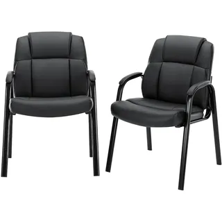 DUMOS Wartezimmer-Gästestühle 2er Set mit gepolsterten Armlehnen, Schreibtischstuhl aus PU-Leder, ohne Rollen, mit Lendenwirbelstütze und Metallrahmen, für Büro, Konferenzlobby
