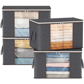 Lifewit 4 Stück Aufbewahrungstasche Groß, Bettdecken Aufbewahrungsbox mit Deckel, Verstärkt Griff Kleidung Aufbewahrung Storage Bag, Kleiderbox Umzugskartons für Klamotten, Kleider, Bettwäsche, Grau