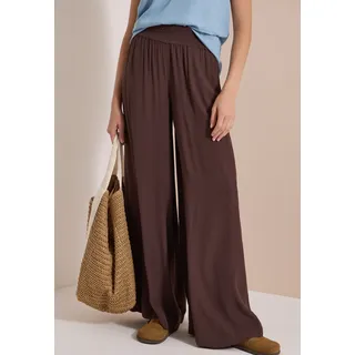 Stoffhose CECIL, Damen, Gr. XL (44), Länge 32, braun (braun cacao), Web, Obermaterial: 100% Viskose, unifarben, ausgestellt lang, Hosen Stoffhose, Loose Fit, Viskose, feine Struktur