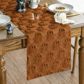 Artoid Mode Weich Plüsch Samt Faux Pelz Jacquard Caramel Geist Halloween Tischläufer, Küche Tisch Dekoration Drinnen Urlaub Party Dekor 33x230 cm