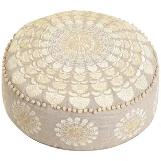 Mandala Life ART Bodenkissen Rund XXL Mit Ponpon Beige Groß Pouf Hocker Boho Sitzkissen Luxuriöser Mit Kunstvoller Raumdekoration Plüsch 100% Baumwolle Ungefüllt 60X20Cm