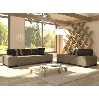 JV Möbel Sofa 3+2 Garnituren Komplett Set - Braun, Hellbraun