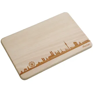 Brotzeitbrett München Skyline | Frühstücksbrettchen aus Buche | Holz Schneidbrett | Geschenk mit Gravur | Bayern | Frühstücksbrett (Standard S (22x14x1cm), 1. ohne persönlicher Gravur)