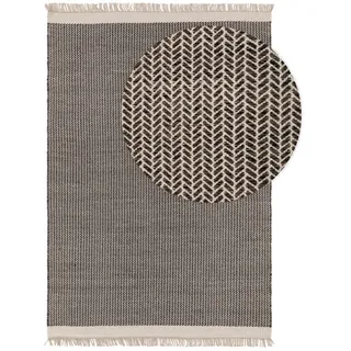Kunstloft Wollteppich Kim Schwarz/Weiß 200x300 cm , Schwarz, Weiß , Textil , Grafikmuster , Rechteckig , 200x1 cm , Gots , pflegeleicht , Teppiche und Böden, Teppiche, Schafwollteppiche