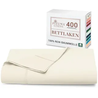 Pizuna Bettlaken ohne Gummizug Baumwolle 230x280 cm Neu Elfenbein, 400 Fadenzahl 100% Langstapel Baumwolle Bettlaken, Satinbindung Flachlaken Mit stilvollem 5 cm Saum