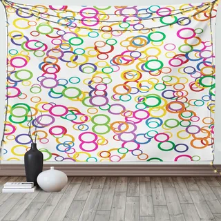 ABAKUHAUS Sommer Wandteppich, Farbiger geometrischer Kreis, Wohnzimmer Schlafzimmer Heim Seidiges Satin Wandteppich, 200 x 150 cm, Lavendel Lachs Gelb Rosa