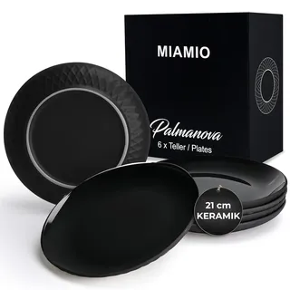 MIAMIO - 6er Geschirrset/Teller Set modern aus Keramik für 6 Personen - Palmanova Kollektion (Schwarz, Kleine Teller (6x))
