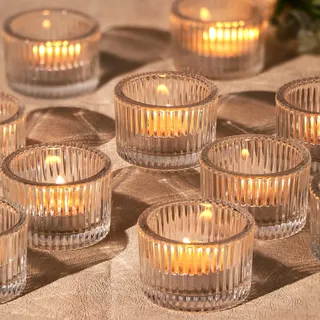 Azuritek 24 Stück Klar Teelichtgläser Votivkerzenhalter, Teelichthalter Teelicht Glas Klein Kerzengläse Für Kerzen Deko Hochzeitsdeko Windlichter Tischdeko