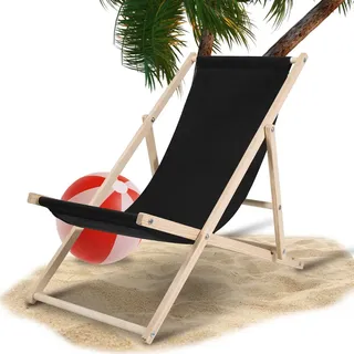 Jayseuw Liegestuhl Gartenstuhl Klappstuhl Kieferholz Holz Klappbar Relax Stoff Deck schwarz - Schwarz