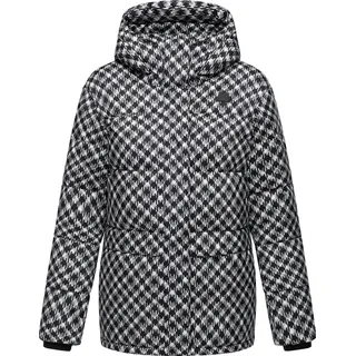 Ragwear Steppjacke "Steppjacke Wikesh Print" mit Kapuze Wasserdichte Damen Winterjacke mit Hahnentritt-Muster, schwarz