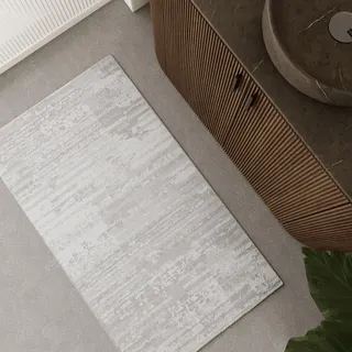 Wecon Home Mauri Badteppich, 80 x 150 cm, Greige | waschbarer und rutschfester Badezimmerteppich im dezenten Linien-Design, modernes Design und hoher Komfort für dein Bad