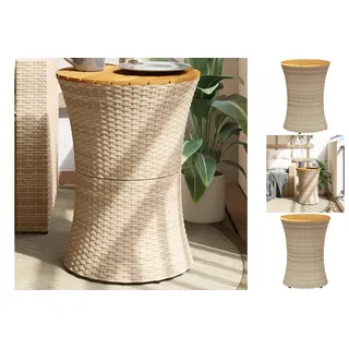 vidaXL Garten-Beistelltisch Trommelform Beige Poly Rattan Massivholz