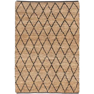 Pergamon Naturfaser Teppich Jute Salsa Rauten , Beige, Schwarz , Textil , Rechteckig , 80x150 cm , Teppiche und Böden, Teppiche, Webteppiche