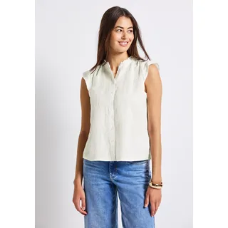 STREET ONE STREET ONE, Damen, Gr. 44, weiß (sanftes weiß), Web, 60% Leinen, 40% Baumwolle, unifarben, normal normal, Rundhals, Rüschen, Blusen Blusentop, mit Knopfleiste