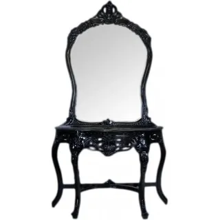 Casa Padrino Barock Spiegelkonsole Schwarz mit Marmorplatte - Spiegel Konsole - Schminkkonsole - Schwarz