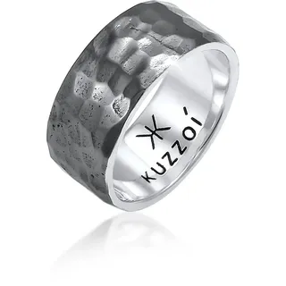 Silberring KUZZOI "Ring Herren Gehämmert Markant Matt 925 Silber" Gr. 62, schwarz, Fingerringe, Herren, 62, Silber 925 (Sterlingsilber), Silberring