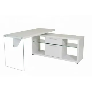 Mid.you Eckschreibtisch , Weiß , Glas, Holzwerkstoff , 2 Schublade(n) Schubladen , rechteckig , Wange , 140x74x141.8 cm , Stauraum, seitenverkehrt montierbar , Büromöbel, Schreibtische, Eckschreibtische
