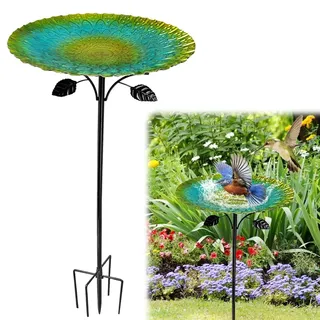LOMUG Vogeltränke Stehend, Vogelbad für Draußen Garten, 85cm Metall Vintage Vogeltränke Balkon, Groß Winterfest Frostsicher mit Stabiler 5-Zinken-Basis, Wassertränke für Vögel