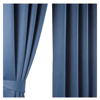 Homescapes Verdunkelungsvorhänge Fischgrät mit Thermo-Funktion, Ösen 167/182 cm , Dunkelblau , Textil , Uni , 167x182 cm , Heimtextilien, Vorhänge, Fertigvorhänge, Verdunkelungsvorhänge