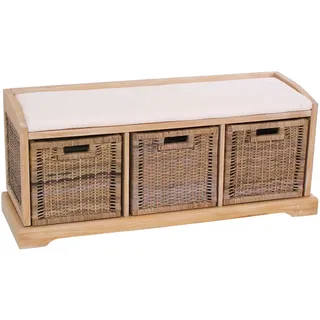 Mendler Sitzbank Bienne, Aufbewahrungsbox, 3 Körbe, Kubu-Rattan-Geflecht, 112x46x37cm ~ hell