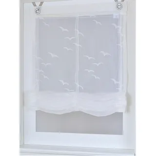 Raffrollo KUTTI "Seabird" Gr. 2, weiß (sanftes weiß), B:60cm H:130cm, Ausbrenner, Obermaterial: 98% Polyester, 2% Viskose, Raffrollos, Raffrollo, transparent, Ausbrenner, Motiv, maritim, mit Edelstahlhaken