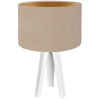 Tischleuchte AYLMER Beige Gold Weiß Stoff Holz 46cm Design Nachttischlampe