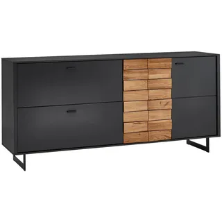 Novel Sideboard , Grau, Eichefarben , Holz, Metall, Holzwerkstoff , Eiche , massiv , 2 Fächer , 2 Schublade(n) Schubladen , 186x87.2x46.4 cm , Beimöbel erhältlich, stehend , Holzmöbel, Wohnwände Holz, Wohnwand Serien Holz