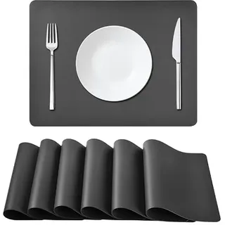elagel Tischsets Abwaschbar, Platzsets Abwischbar 6er Set, Tischsets Leder Lederoptik Kunstleder Wasserdicht Platzdeckchen, Dunkelgrau Hitzebeständig Tischset für Küche Speisetisch, 40x30cm