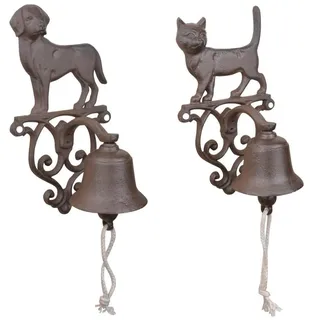 Esschert Design Türglocke Hund aus Gusseisen und Baumwollkordel,14,3 x 13,2 x 24,9 cm & Türglocke Katze aus Gusseisen und Baumwollkordel,14,3 x 13,2 x 24,2 cm