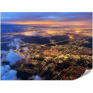 Muralo Fototapete für Wohnzimmer Vogelperspektive Beleuchtete Stadt Skyline 150x105 , Gelb, Orange, Braun, Grau , Papier , Stadtarchitektur , Rechteckig , 150x105 cm , Tapeten & Wandverkleidungen, Fototapeten