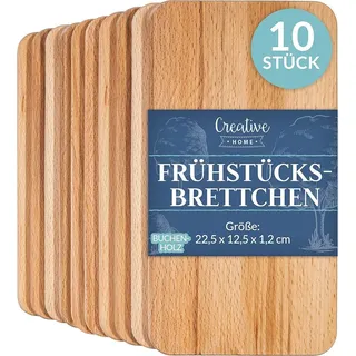 Creative Home 10 x Frühstücksbrettchen Holz | 22.5 x 1.2 cm | Holzbrettchen Schneidebrett Brett | Umkehrbar Schneidbrett | Holzbrett Küche für Brot Fleisch Gemüse
