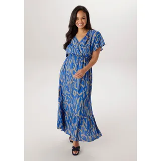 Maxikleid ANISTON PLUS, Damen, Gr. 44, N-Gr, blau, beige, Web, Obermaterial: 100% Viskose, bedruckt, gemustert, figurumspielend knöchellang, V-Ausschnitt, Flügelärmel, Kleider Maxikleid, in Wickeloptik - NEUE KOLLEKTION, Topseller