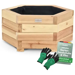 holz4home® Outdoor Pflanzkübel S I 6-Eckig aus Tannenholz I inkl. Gartenhandschuhe & Vlies I Blumentopf Terrasse aus Holz I Pflanzkasten Pflanztopf Blumenkübel Balkon