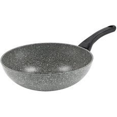 Barazzoni monolitica saltapasta/Wok Stone Effekt monolitica in Aluminium, marmotech Beschichtung mit speziellen Induktion Aluminium/Stahl Ø 28 cm, Made in Italien, Aluminium, Grau,