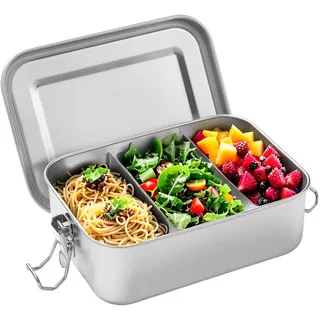 BUCOMTU Brotdose Edelstahl 850ml, Lunchbox Brotdose Auslaufsicher, Brotdosen Metall mit 2 Fächern, Lunchbox, Vesperdose, Pausenbrot Umweltfreundlich & BPA-frei für Erwachsene & Kinder(850ML)