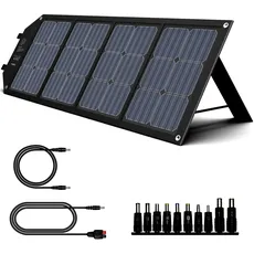 powkey Faltbare Solarpanel 100W 18V Monokristalline Solarmodul Mit Typ-C, USB C, 2*QC3.0,DC Ausgang,Tragbare Solartasche für Powerstation, Camping, Mobiltelefone und Laptops