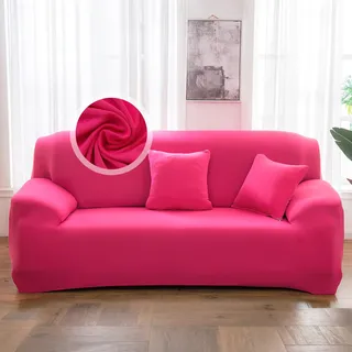 VanderHOME Sofa Überzug 2 Sitzer, Einfarbiger Stretch Sofahusse, Sofaschoner rutschfest, Couch Bezug Schutz Katze, Maschinenwaschbarer Couchschoner (2 Sitzer, Rosenrot)