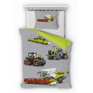 Träumschön Premium Jungen Bettwäsche 135x200 + 80x80 cm - CLAAS Terra Trac Traktor Motiv - Sommer Bettwäsche aus Baumwolle – Weich