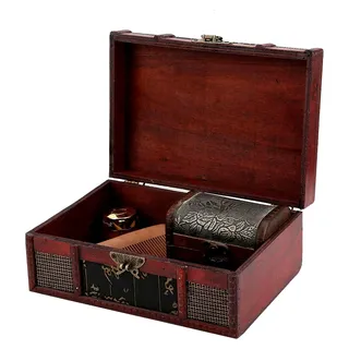 Vintage Holz Aufbewahrungsbox, Dekorative Schmuckschatulle mit Schloss im Chinesischen Stil