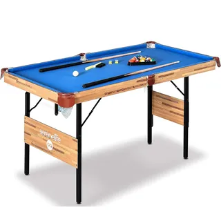 SereneLife Billardtisch, Mini Billardtisch Klappbar, Pool Table 137x74x78cm, Tischbillard- für Kinder mit Zubehör: 2 Queues, Kugeln, Dreieck, Kreide, Pool Tisch für Zuhause, blau