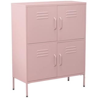 DRW Sideboard mit 4 Türen mit Belüftungsöffnungen aus Metall in Rosa, 80 x 35 x 102 cm, Höhe Füße: 15 cm