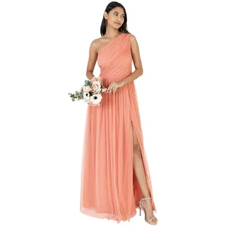 Anaya with Love Damen Womens Ladies Maxi One Cold Shoulder Dress with Slit Split Sleeveless Prom Wedding Guest Bridesmaid Ball Evening Gown Kleid, Coral Pink,