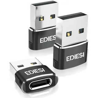 EDIESI, USB C Adapter, Pack 3, für schnelles Laden und Datensynchronisierung, kompatibel mit iPhone 15/14/13, iPad, Galaxy, CarPlay, AirPods (Schwarz)