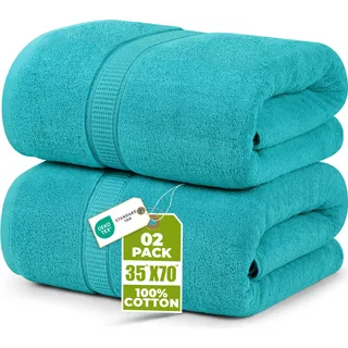 Utopia Towels 2er Badetücher Duschtücher Groß Baumwolle 90 x 180 cm Türkis | mit Aufhänger, Saunatücher, Badehandtücher Groß