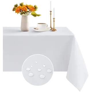 Romanstile Tischdecke Outdoor abwaschbar 140x240 weiß rechteckig,wasserabweisend wettefest Tischtuch Tablecloth Tischwäsche für Geburtstag,Party,Garten,Hochzeit,Feste,Frühling,Ostern,Gartentisch