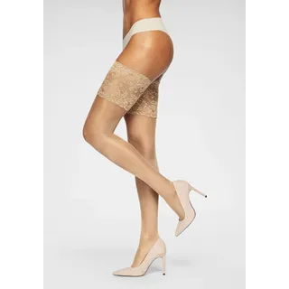 Halterlose Feinstrümpfe LASCANA, Damen, Gr. 60-62, beige (natur), Elasthan, Polyamid, normal, Socken Halterlose Feinstrümpfe, mit breitem Spitzenband in 20 DEN