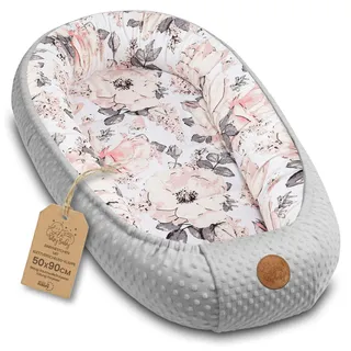 Warmes Nestchen Baby 90x50 cm - Kuschelnest Neugeborene Nestchen Winter / Herbst Kokon Babynest Wilde Rose Grau