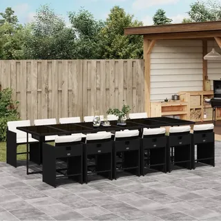 Design Gartenmöbel Set Balkonmöbel-Set 13-tlg. Garten-Essgruppe mit Kissen Schwarz Poly Rattan - Gartenmöbelgarnituren 2025 Neu4258510 6parcel - Schwarz